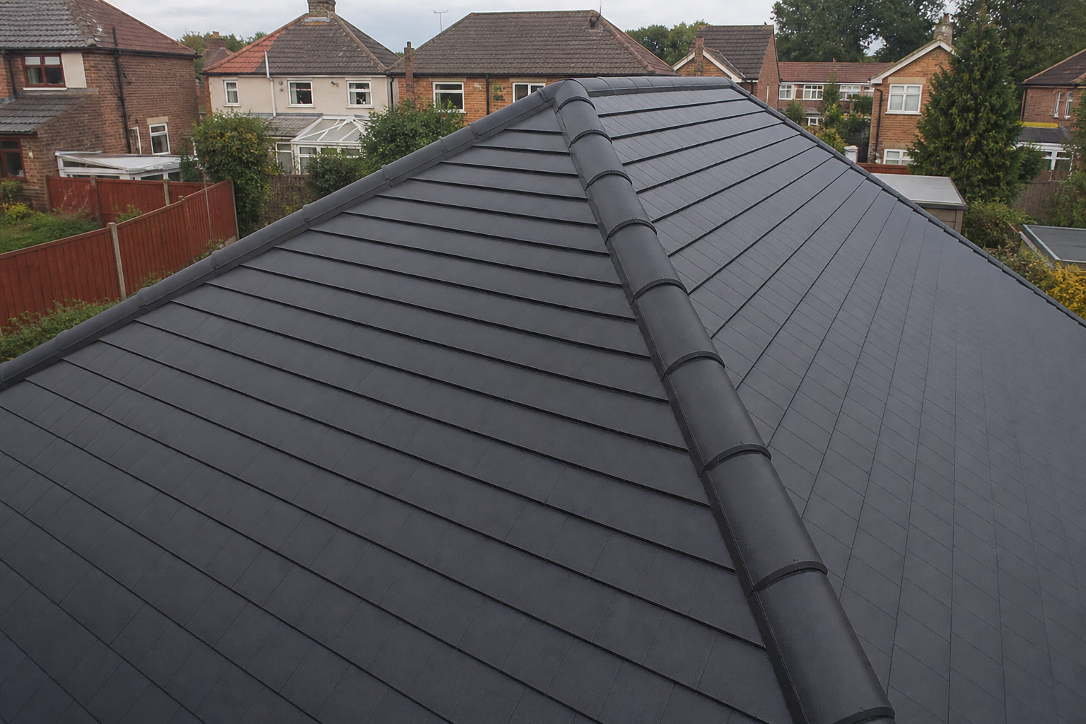 Same roof after ridges and gables pointed