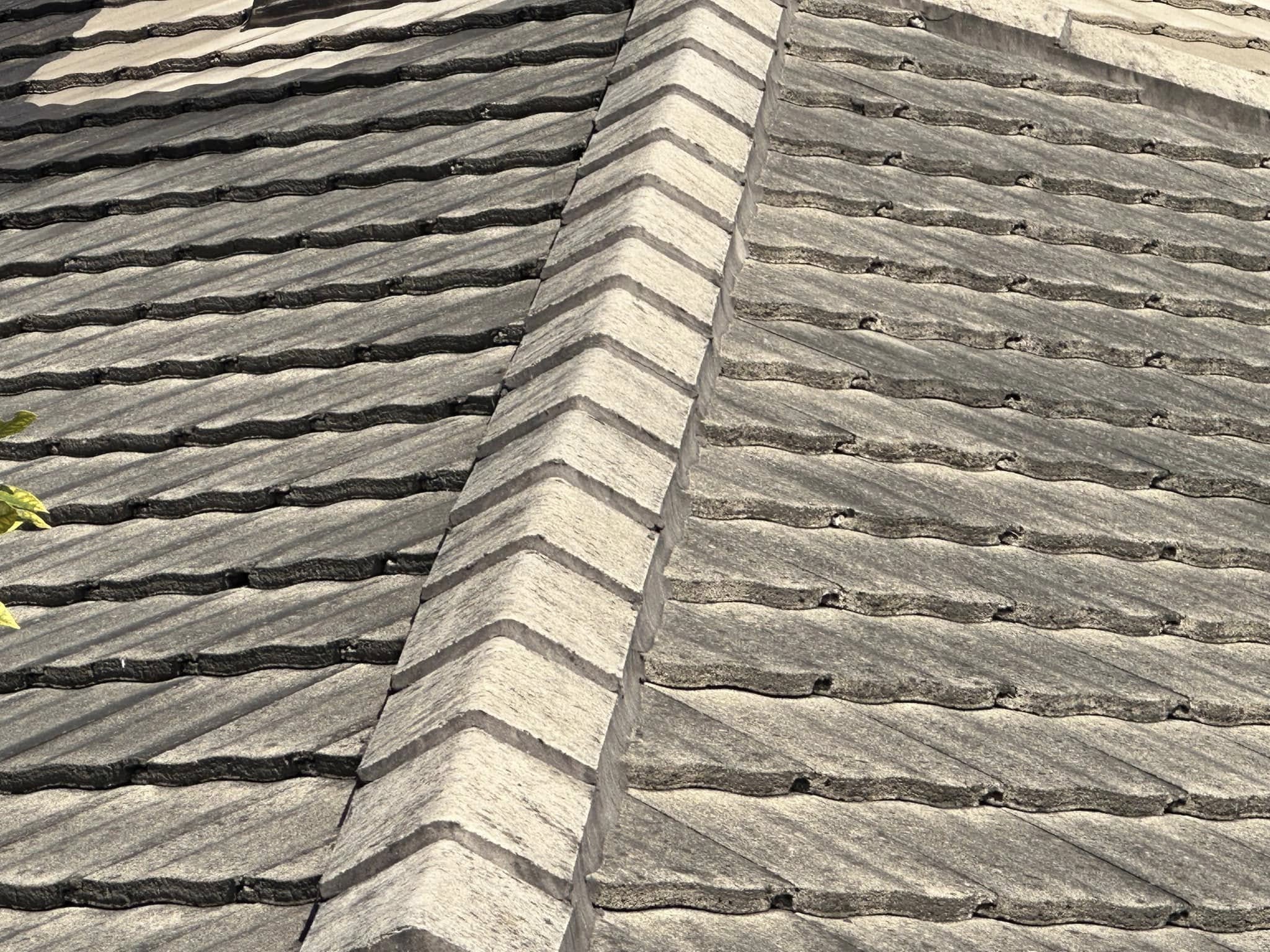 Dirty weathered tiled roof before high-pressure clean